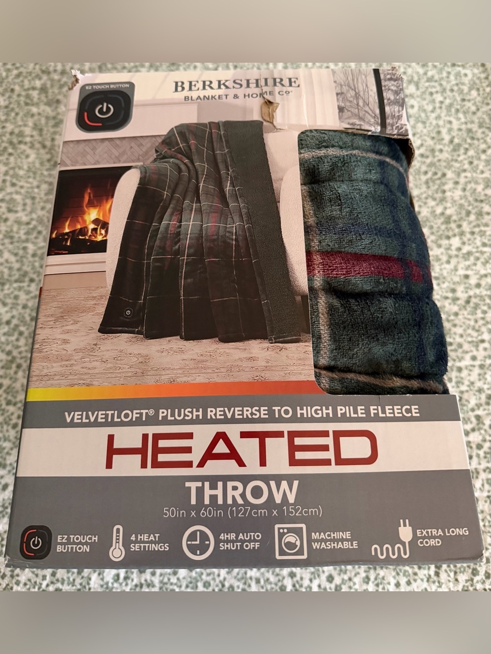 Berkshire Heated Throw - Velvetloft Plush Reverse to High Pile Fleece - NWT